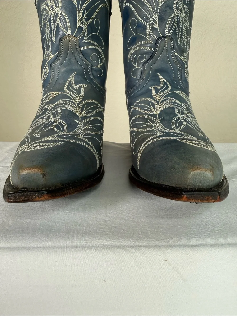 Dan Post Nora Blue Leaf Stitch Leather Western Cowboy Distressed Boots Size 8 - Picture 4 of 16